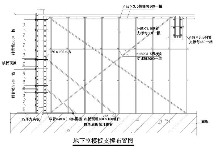 上海某大学新校区地下室模板支撑布置图_图1