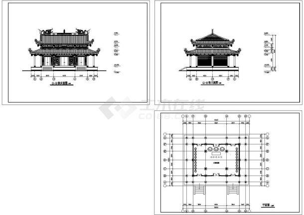 【杭州】某地龙山寺全套建筑施工设计cad图纸（含轴立面图）-图一