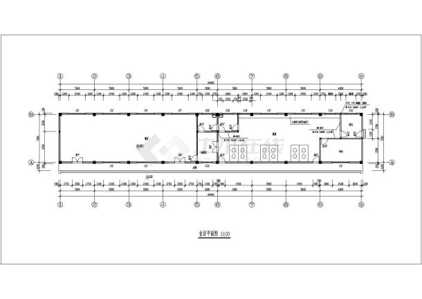 某单层372.96平米钢筋砼框架结构食堂设计cad建施图（含设计说明）-图二