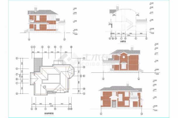 某二层框架结构现代风格别墅（总建筑面积253.61平方米）设计cad全套建施图（标注详细）-图一