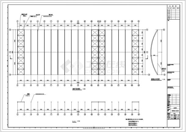 新疆某农贸市场钢结构设计cad图（含钢拱支座平面布置图）-图二