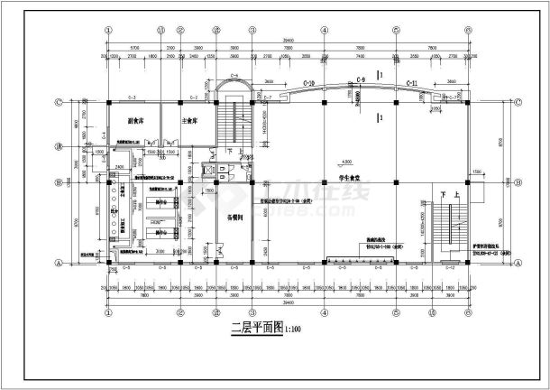 某中学多层经典食堂建筑施工CAD图-图二