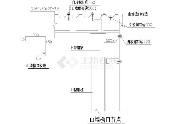 钢结构山墙檐口节点施工全套非常标准设计cad图纸-图一