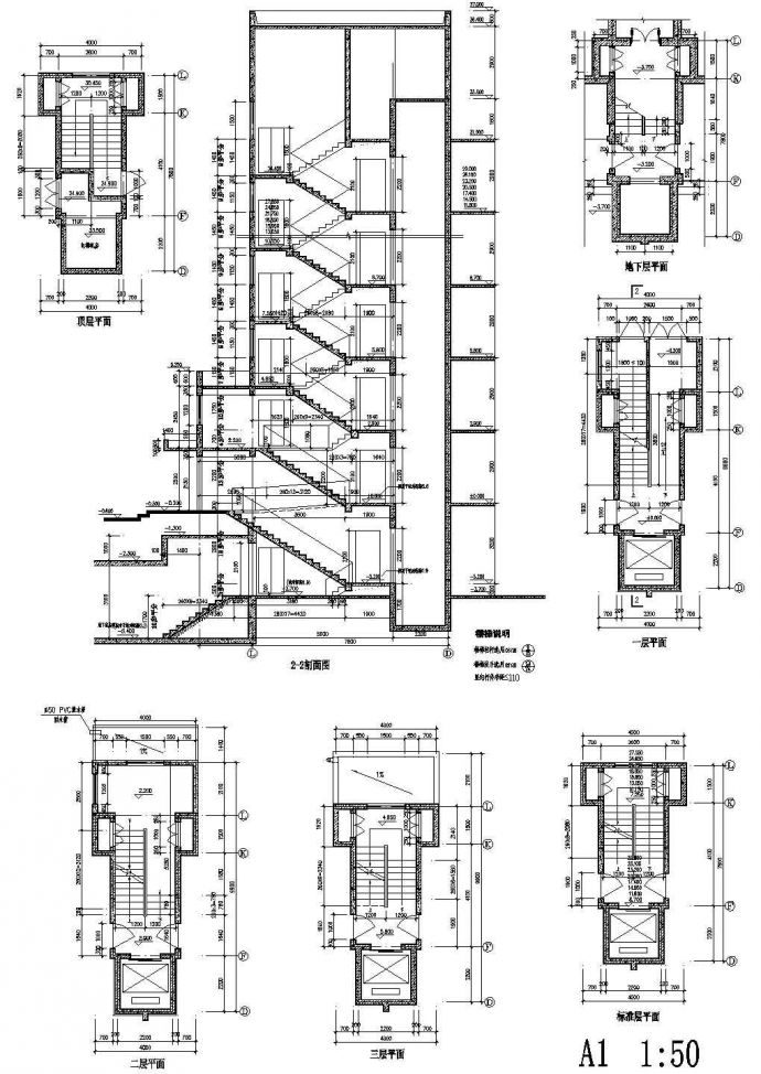 某地多层住宅楼梯施工全套非常实用设计cad图纸_图1