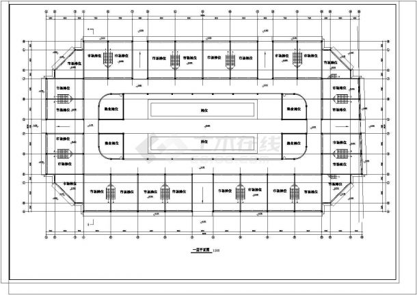 长95.7米 宽50.2米 3层农贸市场建筑各层的平面设计CAD图—【各层平面CAD图】-图二