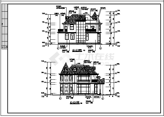 某二层框架结构带夹层别墅建筑结构施工cad图(带效果图)-图二