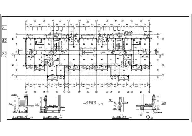 6层2单元每单元3户住宅楼CAD设计图-图二