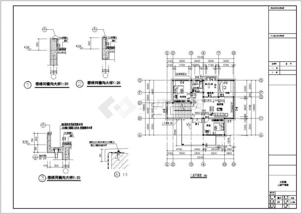 二层现代适用农村自建房建筑施工cad图(带效果图，共八张)-图二