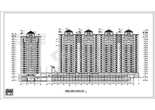 湖州市某街道20层五栋联排式商住楼全套建筑设计CAD图纸（1-2层为商铺）-图二