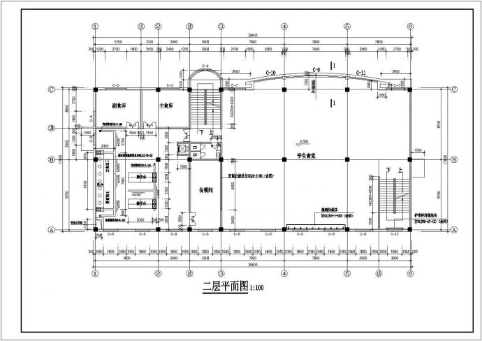 某2143.8平方米三层中学食堂大楼设计cad建筑施工图（含设计说明）_图1
