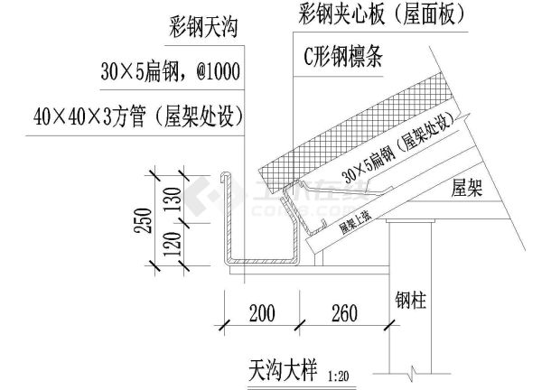 某城市豪华酒店钢结构天沟施工全套非常实用设计cad图纸-图一