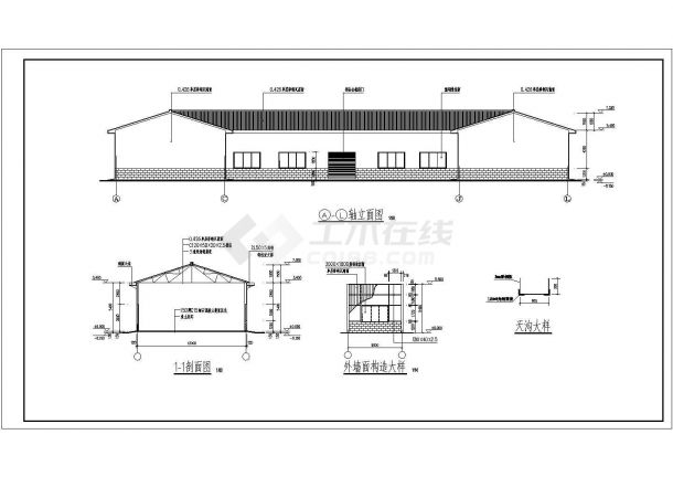 莆田三角形钢屋架钢管柱结构详细建筑施工图-图二