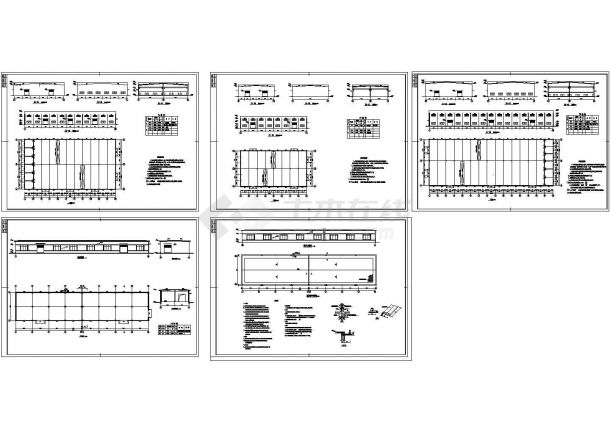 某一层钢框架结构工业车间设计cad全套建筑施工图（含设计说明，含3个车间设计）-图一