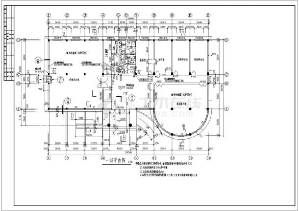 泉州3层1405平米工具公司办公楼全套施工cad图-图二