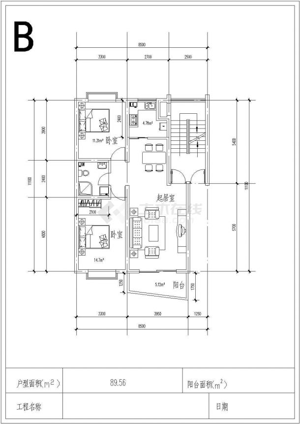 锦州1户1厅48平米详细建筑施工图-图一