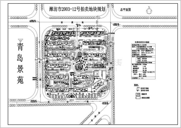 青岛市某7.3万平米居住区总规划设计CAD施工图-图一