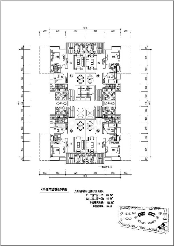 承德K型户型居民住宅全套施工cad图-图一