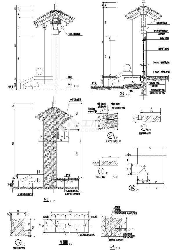 某地建筑中式门楼节点施工全套非常标准设计cad图纸-图一