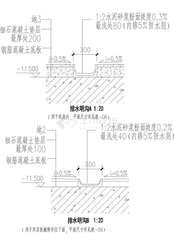 某地建筑排水明沟施工全套非常实用设计cad图纸-图一