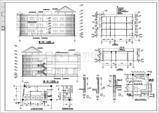 某3层镇中心幼儿园建筑设计cad施工图-图一