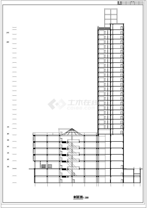 上海某高层综合商业建筑施工图纸（标注明细）-图二