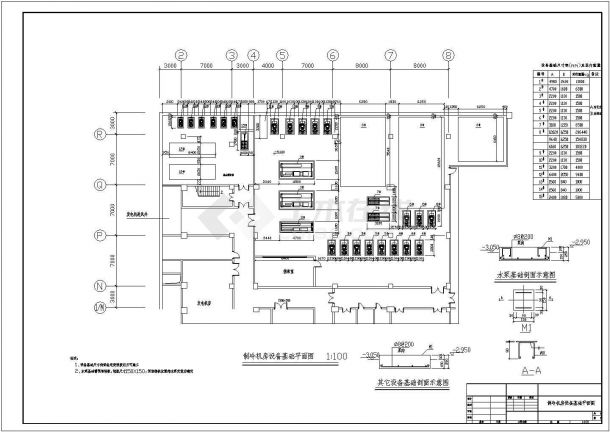 【南京】某空调机房全套cad设计施工图(含制冷机房设备基础平面图)-图二