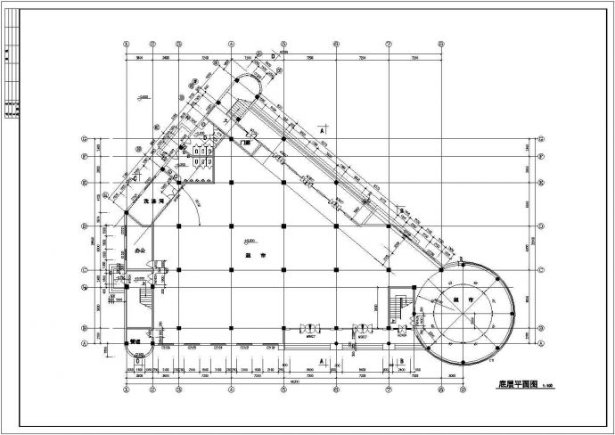 某小区豪华会所全套设计结构建筑施工cad图(含底层平面图，立面展开图)_图1