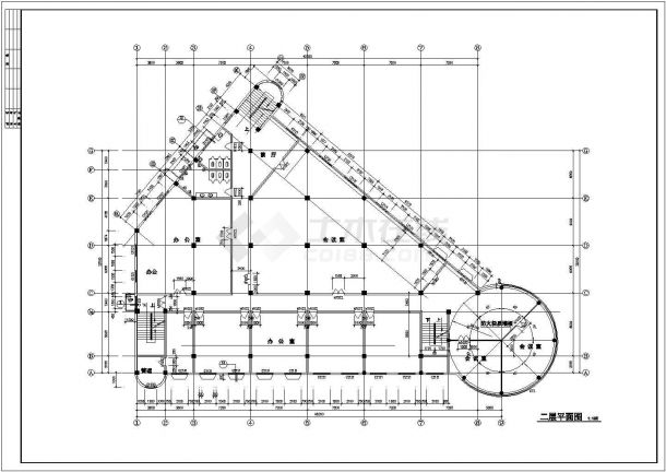 某小区豪华会所全套设计结构建筑施工cad图(含底层平面图，立面展开图)-图二