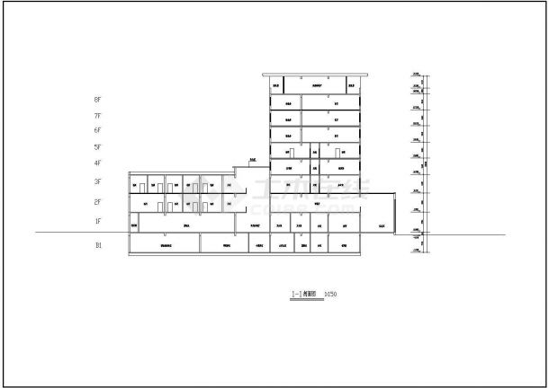 某小高层剪力墙结构大酒店设计cad建筑立剖面方案图（甲级院设计）-图一