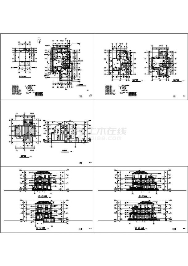 某中式3层别墅建筑施工设计图-图一