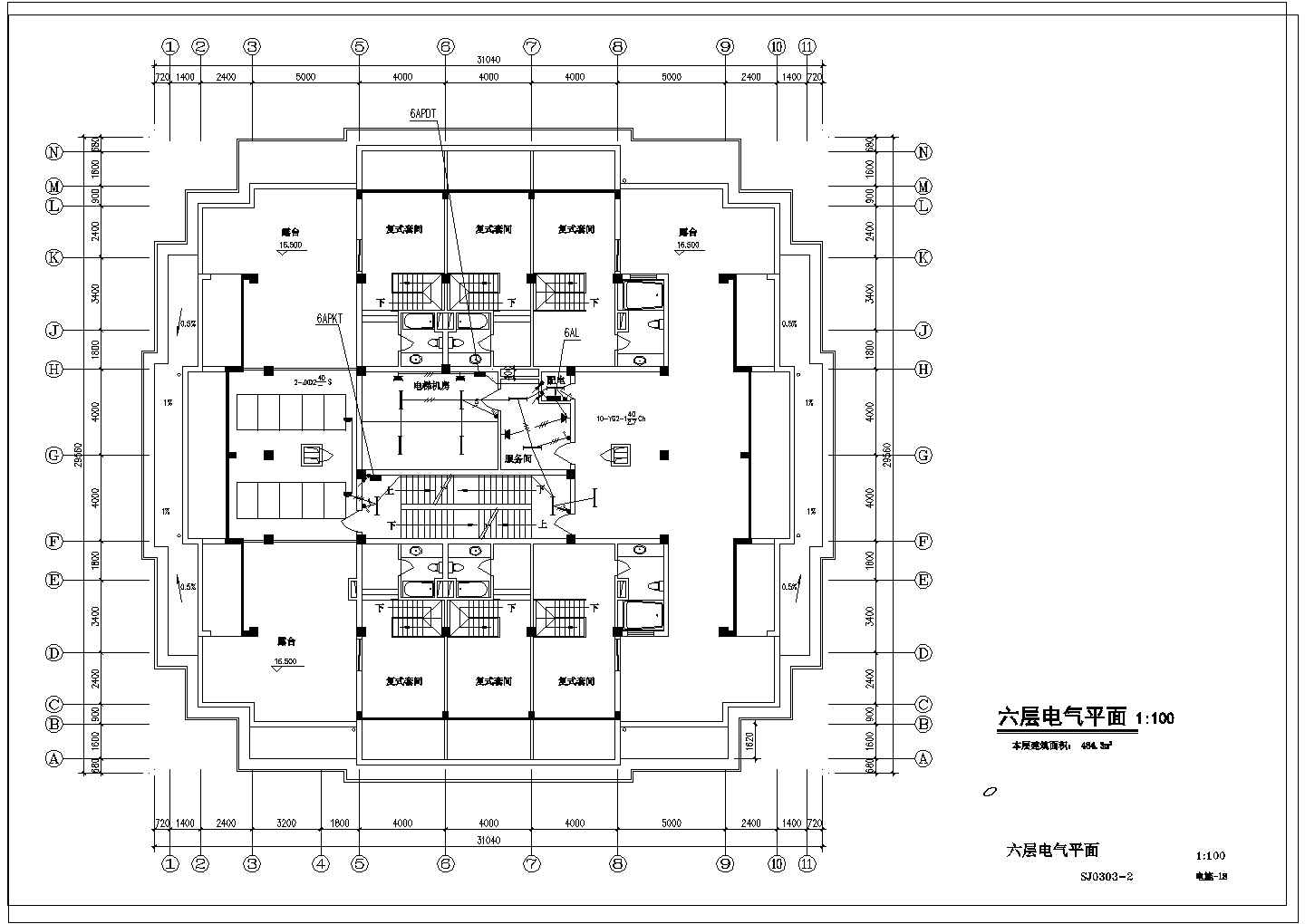 某6层宾馆客房楼电气cad图纸