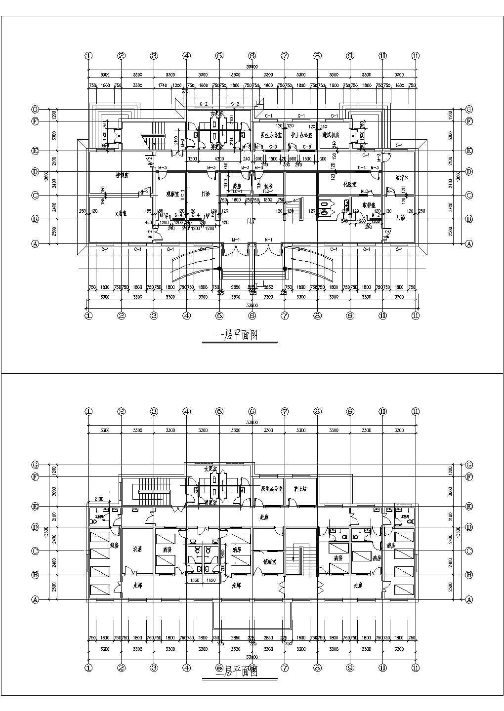 某医院楼一二层平面设计CAD图纸