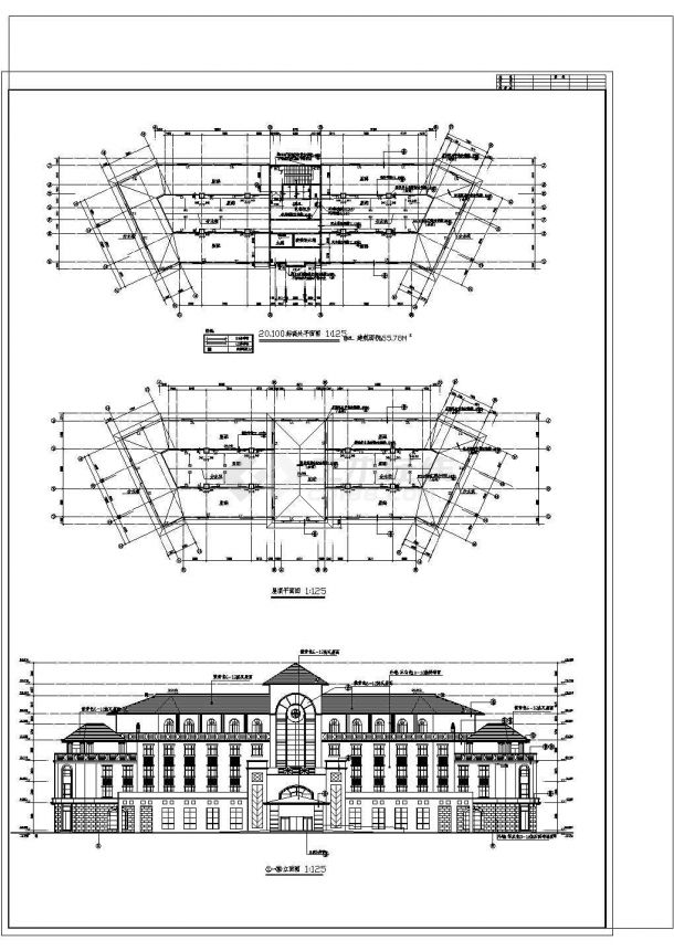 某5层16069平米宾馆建筑施工图【各层及屋顶平面 1立面（无剖面图）】-图一