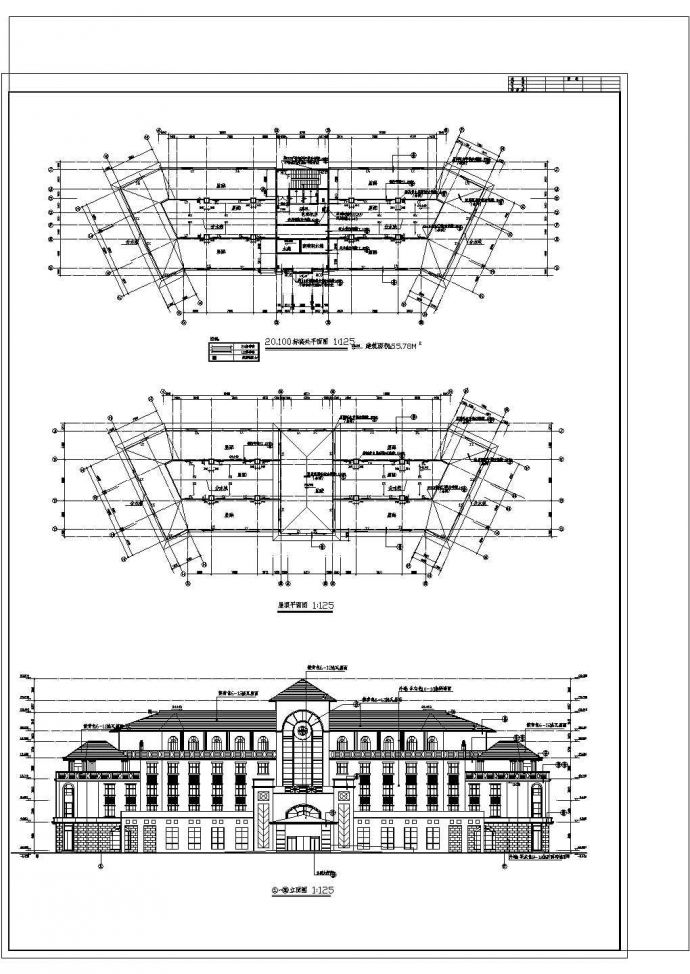 某5层16069平米宾馆建筑施工图【各层及屋顶平面 1立面（无剖面图）】_图1