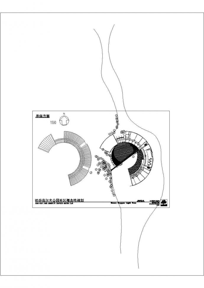 岙山庄高尔夫别墅会所平面建施cad图纸_图1