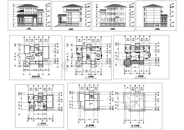 某地月亮湾别墅（三层带阁楼，框架结构）设计cad全套建施图（甲级院设计）-图一