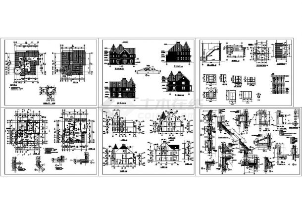 某二层带阁楼层框架结构北方私家别墅设计cad全套建施图纸（甲级院设计）-图一