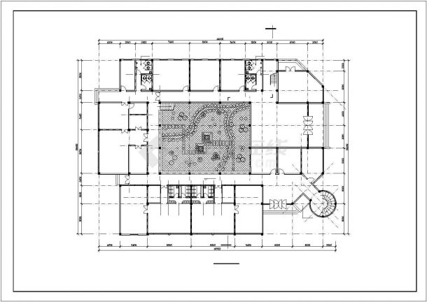 9班长46.7米宽34.4米3层幼儿园+社区服务中心建筑方案设计图-图一