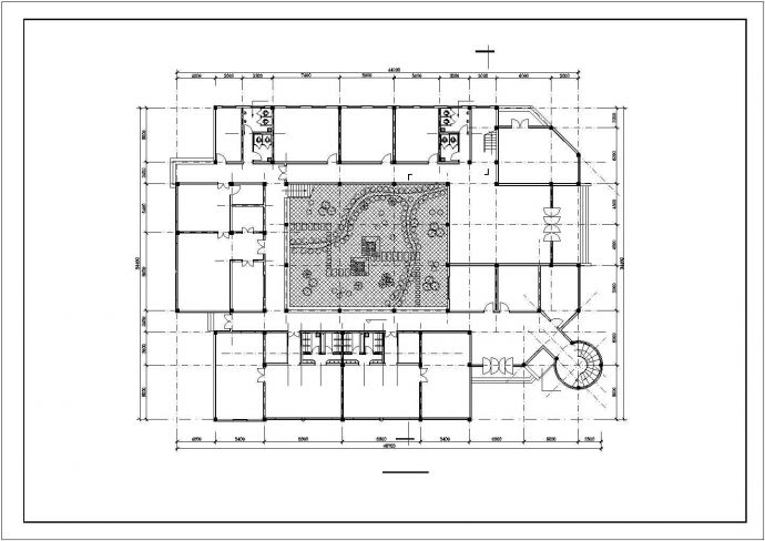 9班长46.7米宽34.4米3层幼儿园+社区服务中心建筑方案设计图_图1
