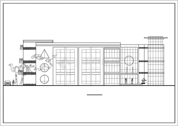 9班长46.7米宽34.4米3层幼儿园+社区服务中心建筑方案设计图-图二