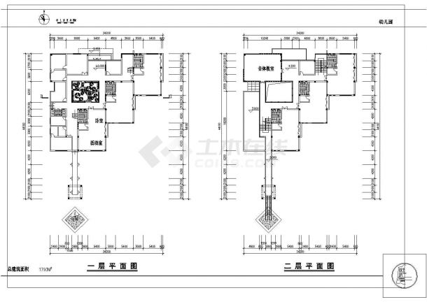 9班长44.1米宽34.2米3层1793平米幼儿园建筑设计图-图二