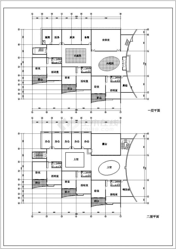 9班长53.19米宽26.4米3层幼儿园建筑方案设计图-图一