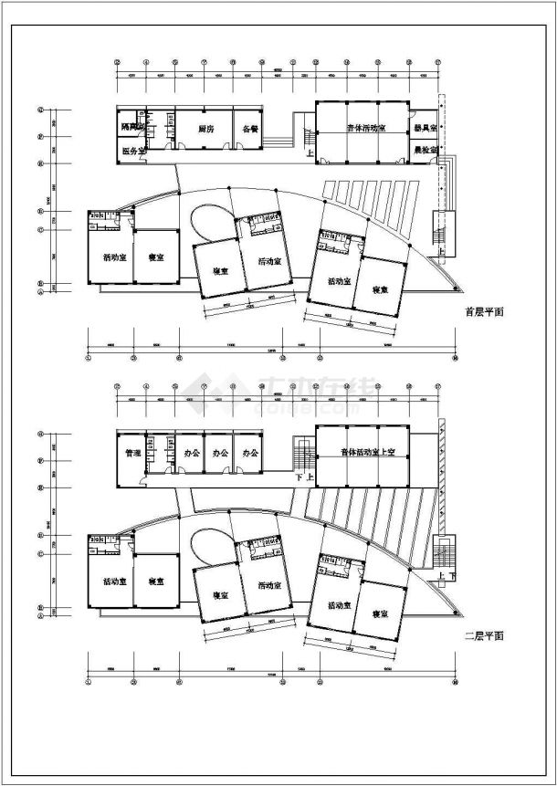 9班长53.19米宽26.4米3层幼儿园建筑方案设计图-图二
