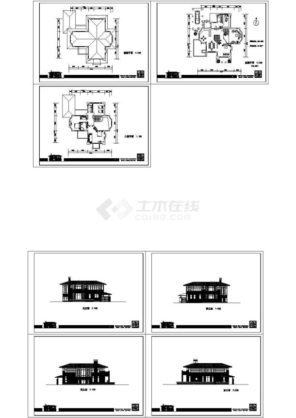 某二层框架结构新古典风格别墅设计cad建筑方案图（甲级院设计）-图一