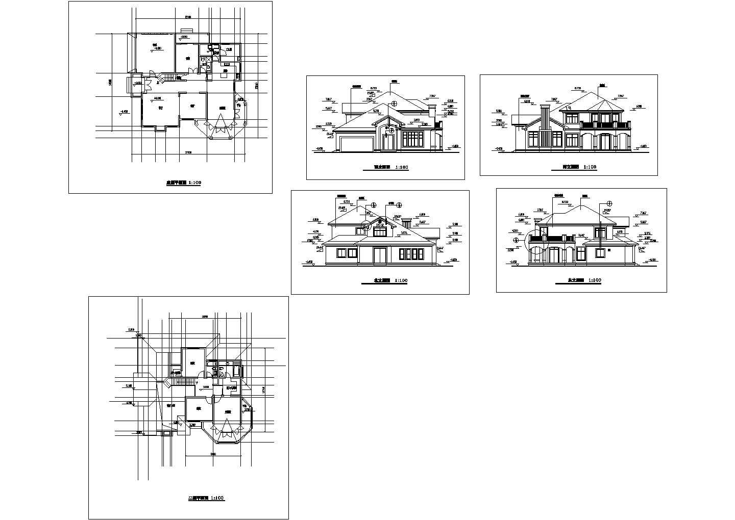 某二层框剪结构新风格别墅设计cad建筑方案图（甲级院设计）