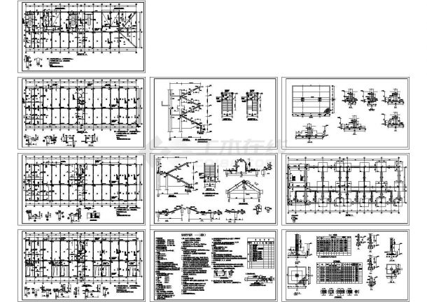 某带坡顶框架结构综合楼结构设计图，10张图纸-图一