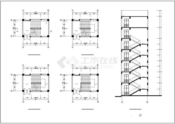 6款典型教学楼楼梯设计cad施工图纸（大院设计）-图二