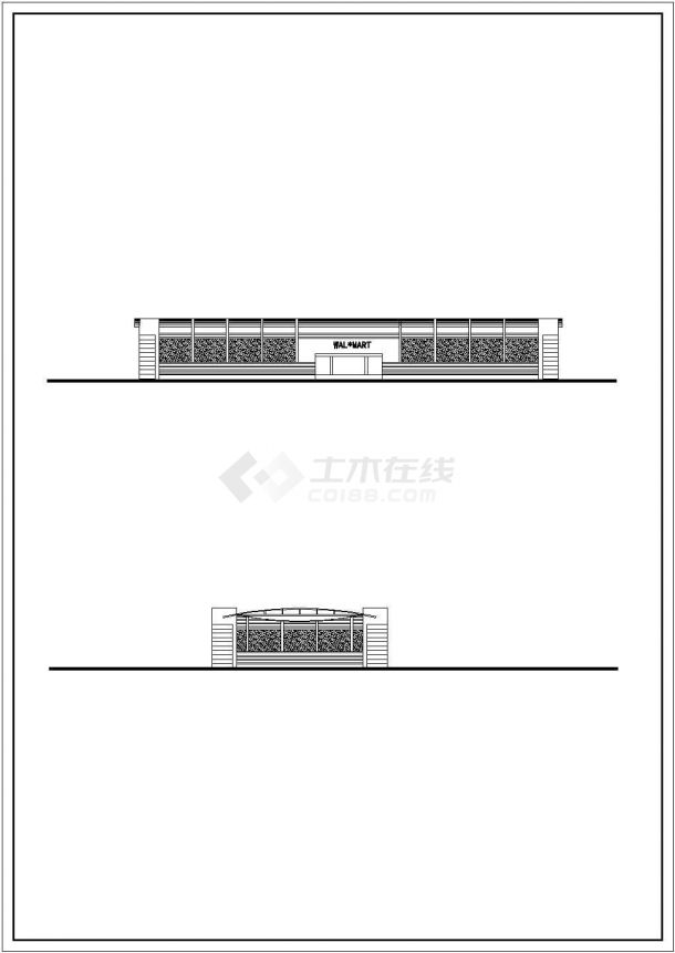 2100平米2层框架结构百货超市建筑设计CAD图纸（含总平面图）-图一