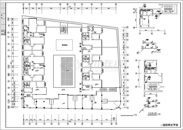 郑州市某工厂家属院6+1层砖混住宅楼给排水设计CAD图纸-图一