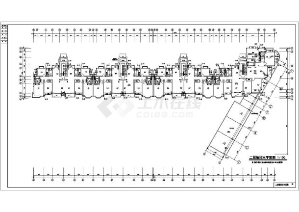 烟台市某小区7层混合结构住宅楼给排水设计CAD图纸（含阁楼层）-图二